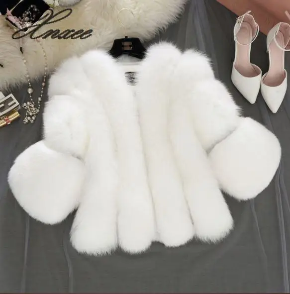 

Xnxee 2020 new women's jacket imitation fox fur short paragraph stitching seven-point sleeve artificial fur 4XL
