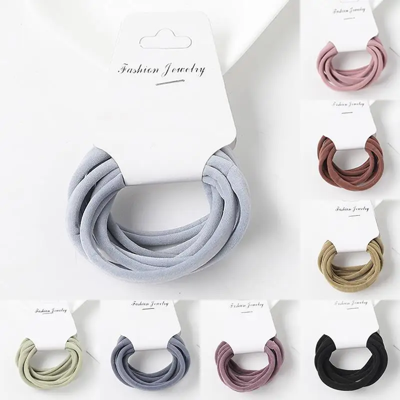 6 PCS Solid Color Basic Elastic Hair Bands For Girls Black Tie Gum Scrunchie Ring Rubber Bands 2021 Hair Accessories Set