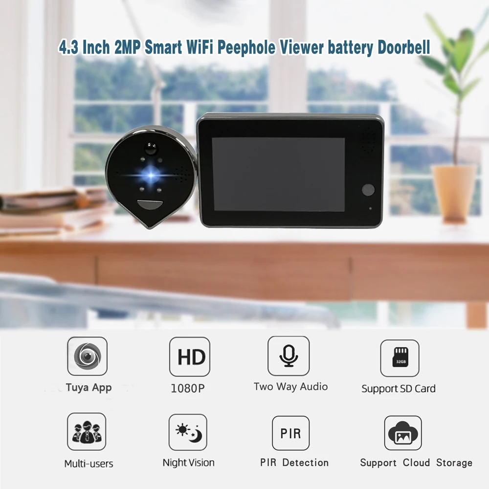 4.3Inch 2MP 1080P Wireless WIFI Doorbell Tuya/YCC365 Visual DoorViewer Motion Detection Intercom Video Door Phone