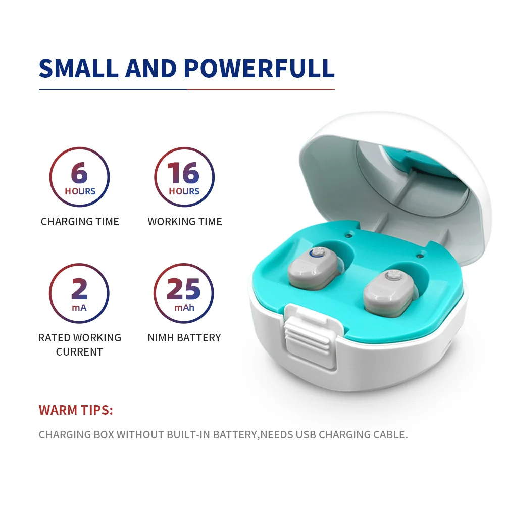 

OLIECO 2Pcs/Pair Type-C Rechargeable Mini Hearing Aids Wireless Sound Amplifiers Charge 6h Last 16h 3 Color Gift 6 Eerplugs