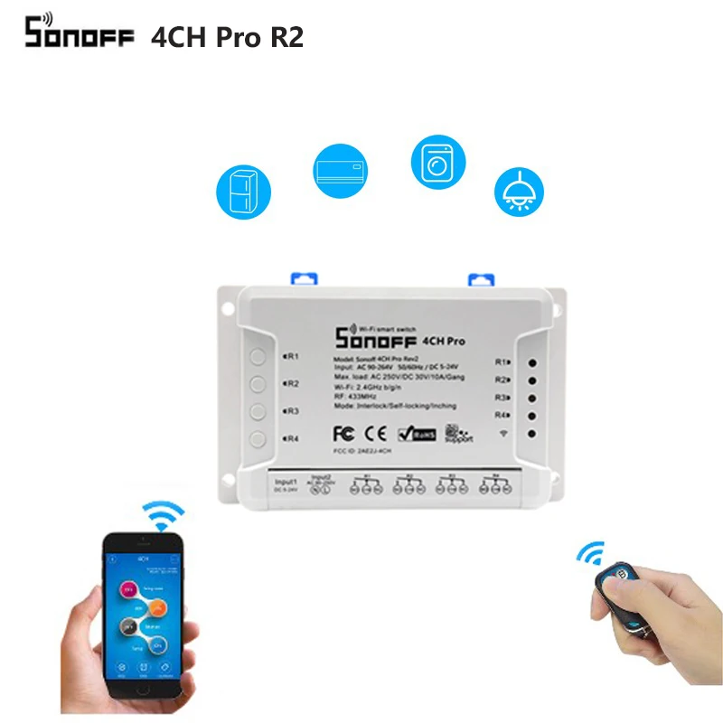 Itead Sonoff 4CH Pro R2 433 МГц 4 канала RF беспроводной пульт дистанционного управления Wifi умный переключатель инчинг интерлок реле Alexa Google Home