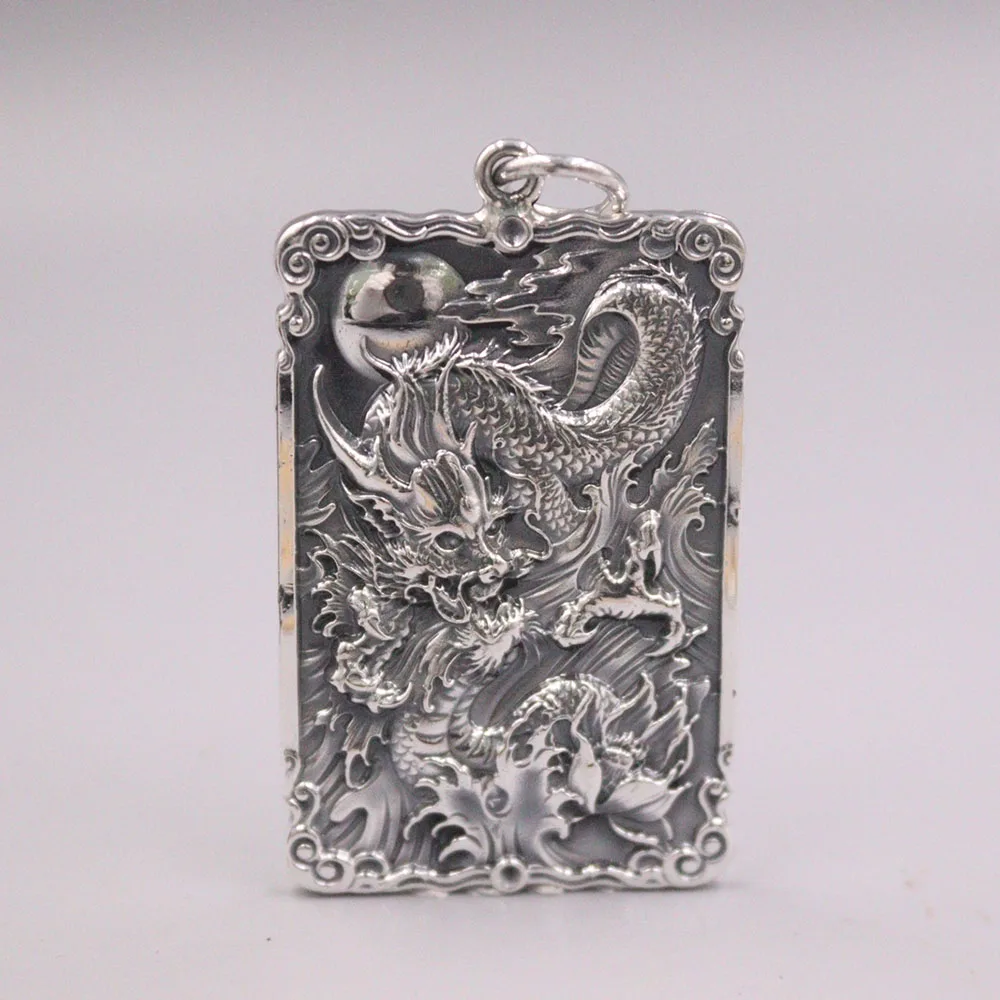 

Изящный серебряный кулон женщина мужчина Дракон Удачи Прямоугольный кулон штамп: S999 30-33g 55x30 мм