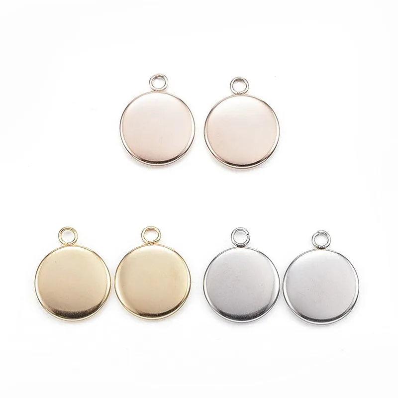 100 шт плоский круглый 304 нержавеющая сталь кулон кабошон настройки для