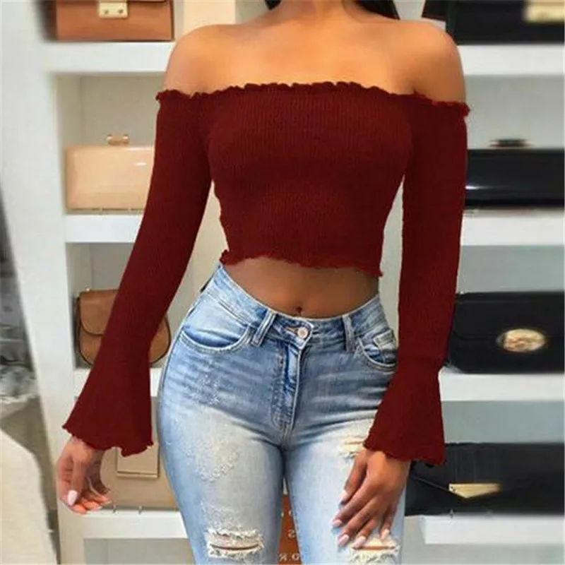 2019 модная популярная женская Повседневная Блузка с открытыми плечами Женская