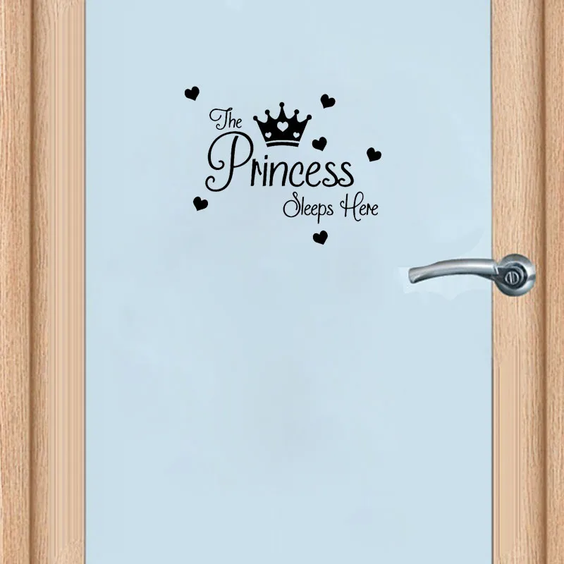 

Princess Sleeps Here Door Sticker For Girls Baby Bedroom Decoration Vinyl Wall Decals Beauty Fashion Poster LY1597