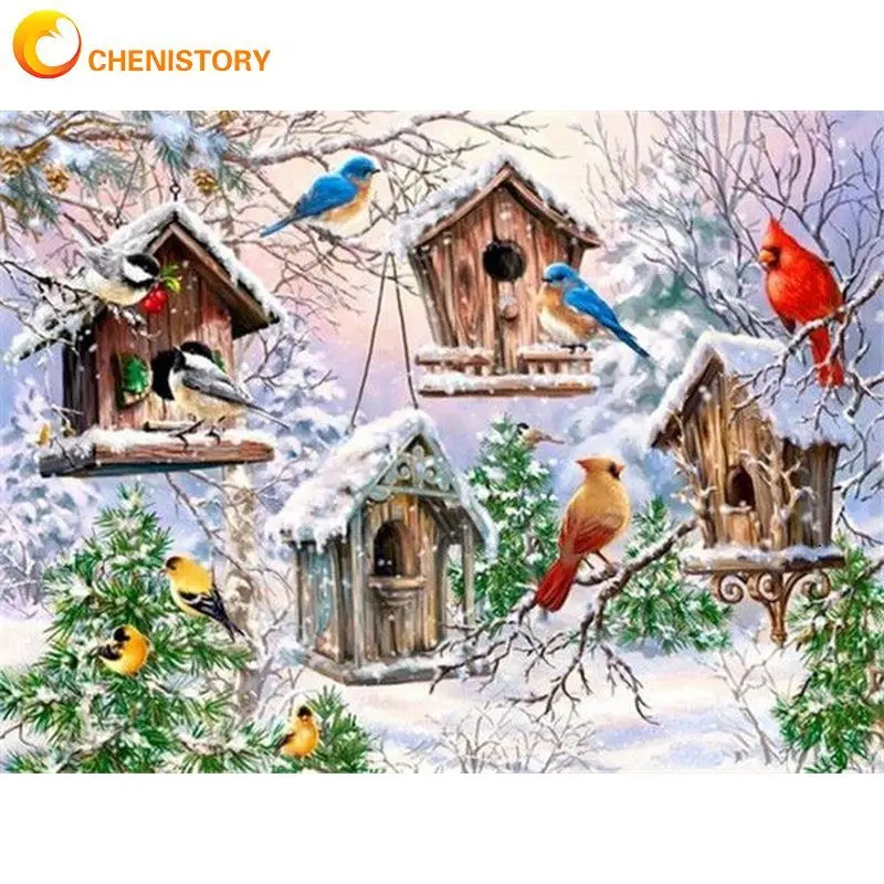 

CHENISTORY 60x75cm Frame DIY Painting By Number Birds Wall Art Picture By Numbers Animals Paint On Canvas For Home Decors