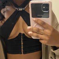 cryptographic breasted sexy halter wrap crop tops women summer sleeveless club party backless cut out top cropped streetwear