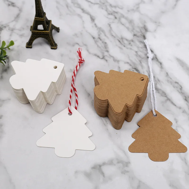 

50pcs 5.3X5.5cm Blank Craft Paper Christmas Tree Hang Tag Christmas Gift Tag Gift Box Lables Cake Packing Biscuits Handmade Tag