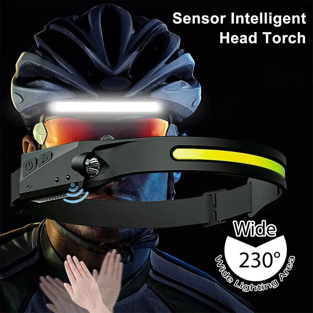 USB Rechargeable Headlight Torch Work Light Bar Head Band Lamp COB LED Headlamp
