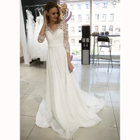 2020 lasted design customized appliques lace wedding dresses sheer v neck 34 sleeves chiffon long dress bridal gowns formal