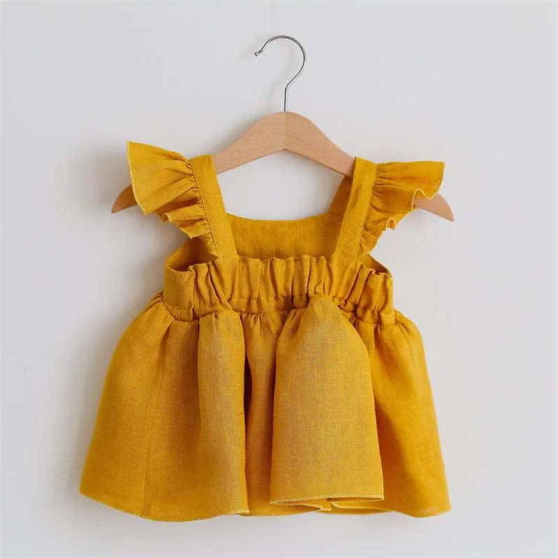 

Summer Baby Clothes Cotton Linen Ruffls Lace Sleeveless Strap Shirt Dress+Lace Shorts Suit for Toddler Girls Clothing Outfits