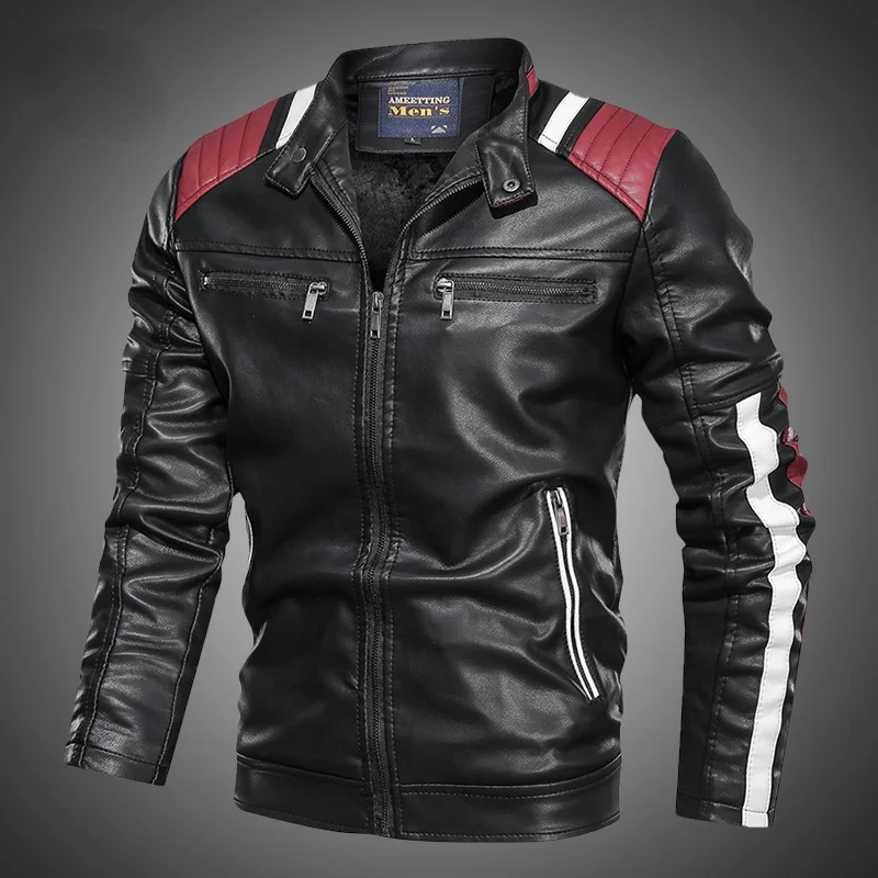 

2021 Winter Autumn Fashion Mens Streetwear Stand Collar Motorcycle Bomber Jackets Mens Leather Coat Winter PU Leather Jacket Men