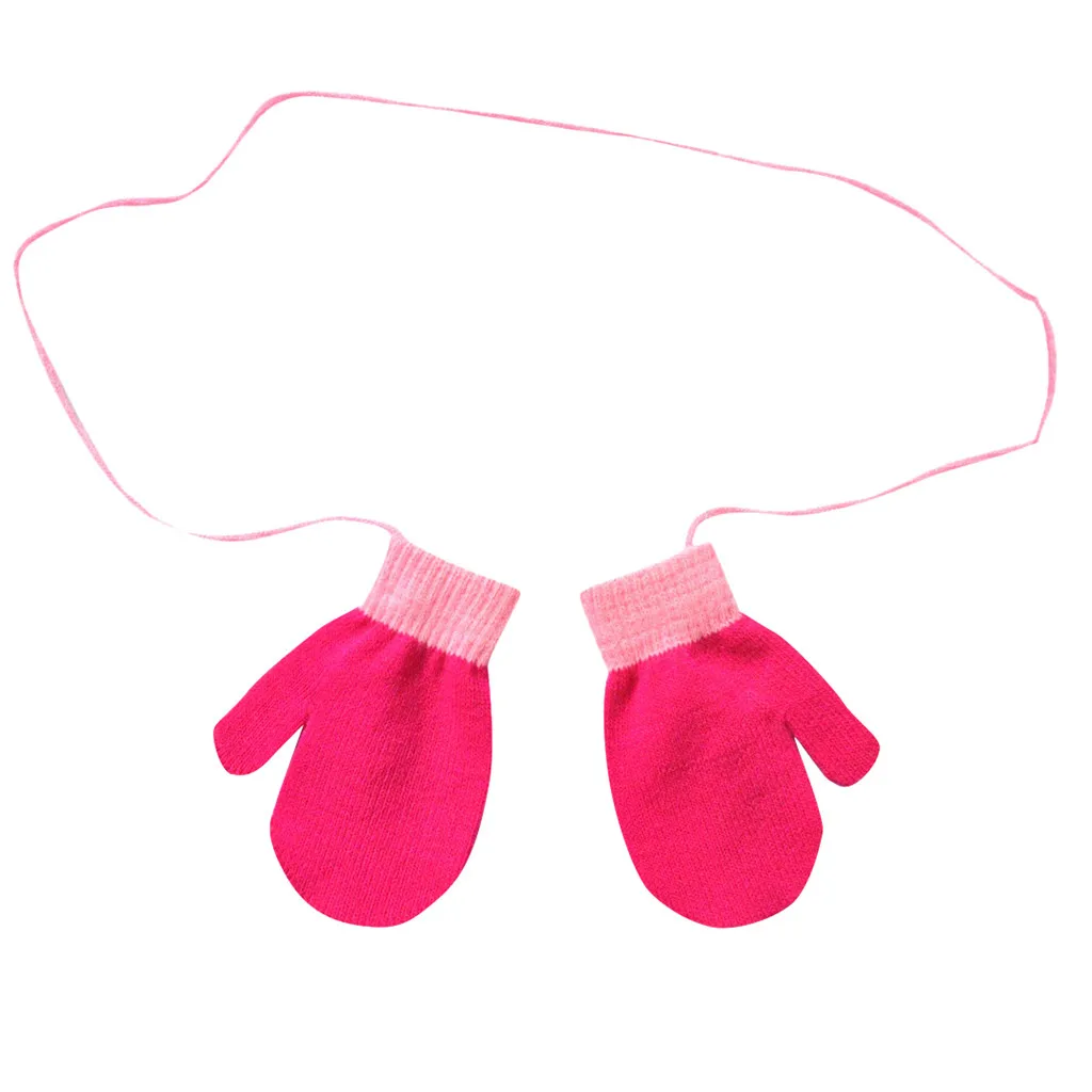 Winter Warm Patchwork Knitted Cute With String Gloves Mittens For Children Toddler Kidscycling Climbing Outdoor | Аксессуары для