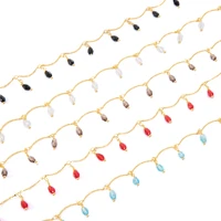 1 meter 18k gold plated glass faceted teardrop brass chain soldered handmade findings for diy jewelry necklace making