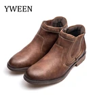 Мужские кожаные ботинки YWEEN, ботильоны в винтажном стиле, зимняя обувь Челси, мужская кожаная обувь
