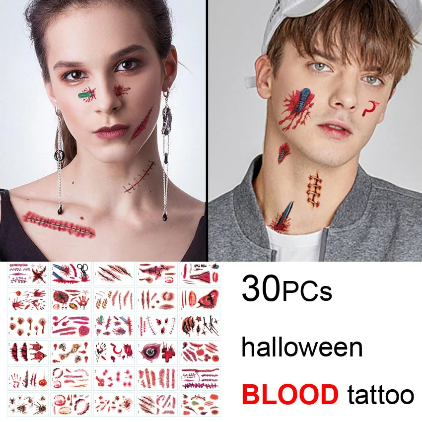 30 комплектов/партия Хэллоуин Зомби Макияж Поддельные кровавый шрам Временные