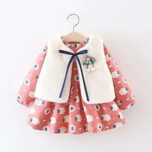 Новинка 2020, одежда для маленьких девочек, платье для маленьких девочек, детское платье с длинным рукавом, детские платья с мультяшными овчинами для девочек с бантом