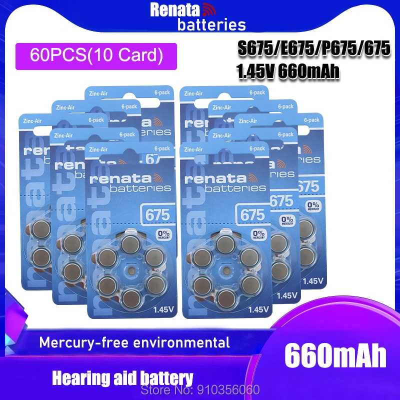 Усовершенствованные Аккумуляторы для слуховых аппаратов RENATA A675 PR44 P675 100% в 10