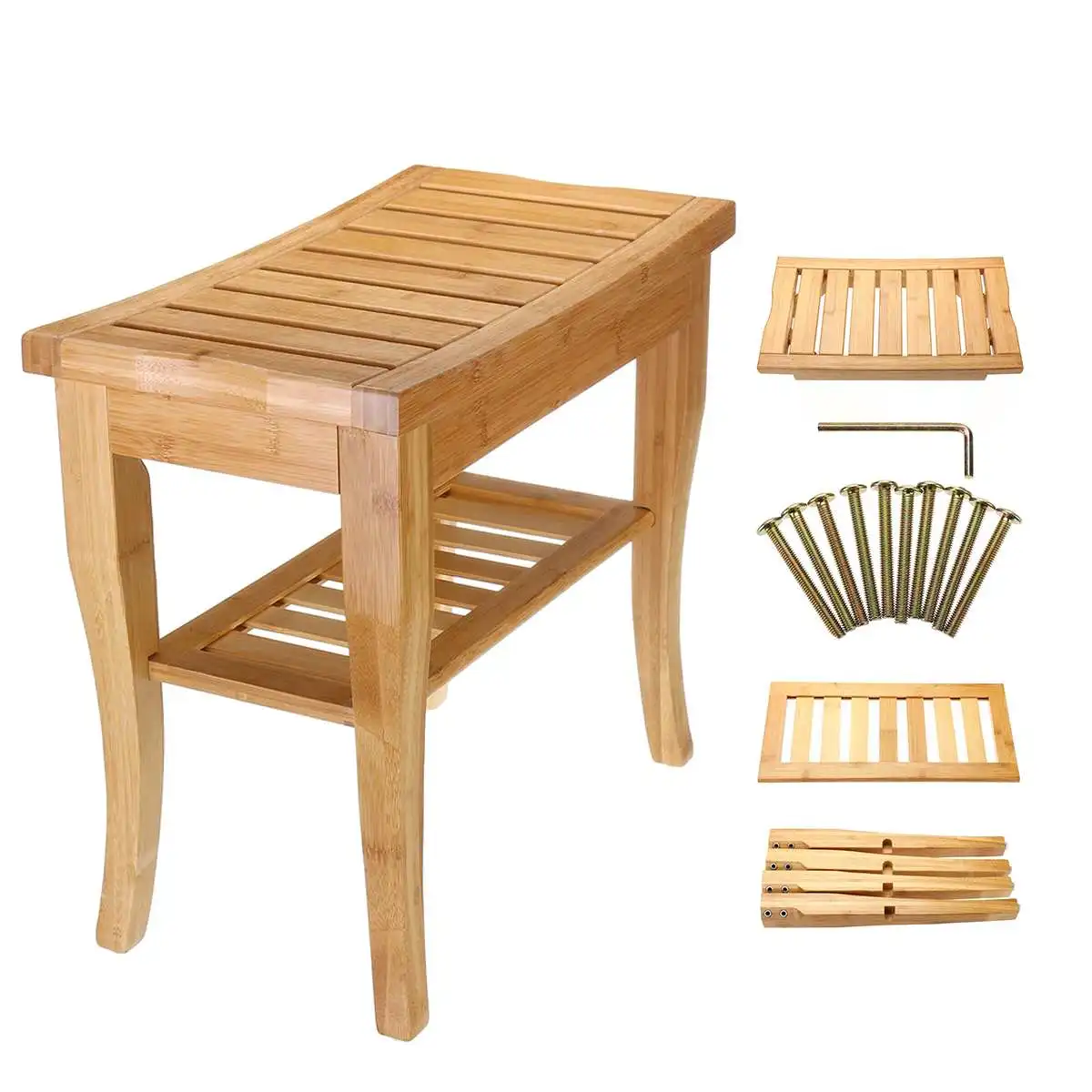 

Natural Bamboo Bench Bathroom Stool Toilet Stool Shower Chair Bathtub Storage Organizer Bathroom Furniture