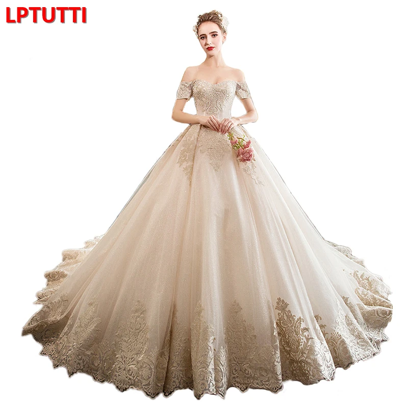 Свадебное платье с вышивкой и кружевом Длинные Роскошные свадебные