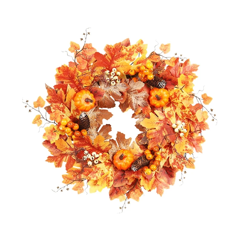 

Искусственный венок с тыквой, Осенний урожай, кленовый лист, гирлянда, аксессуары для Хэллоуина, 55 см