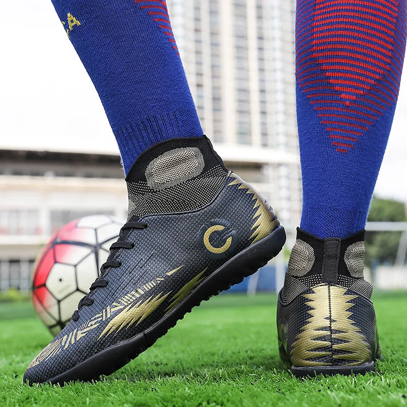 

Indoor Breathable Soccer Shoes Mens Football Shoes High Ankle Training Cleats Sneakers Boys Kids Superfly Turf Football Boots