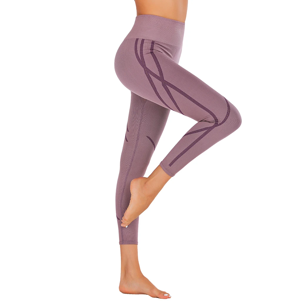 Женские штаны для йоги с высокой талией полосатые спортивные Леггинсы