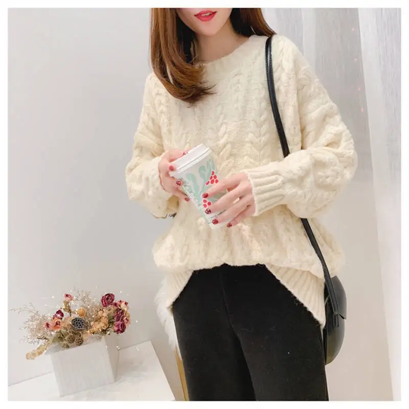 

Пуловер женский зимний, однотонный, с круглым вырезом, теплый, плотный, с длинным рукавом, свободный, L397, 2021