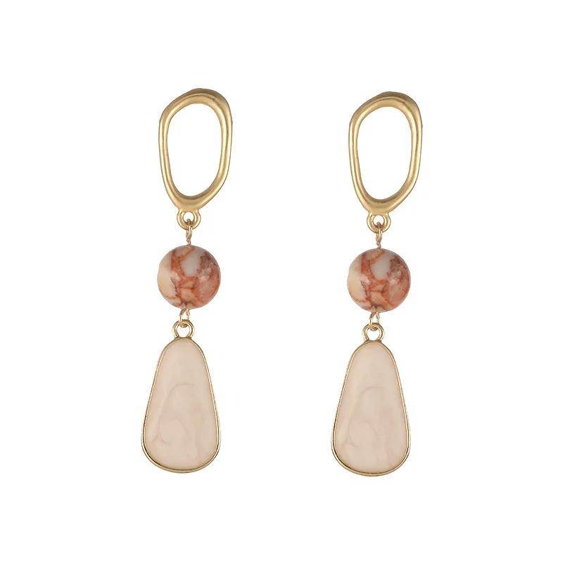 

TIMEONLY Korean Elegant Printed Stone Long Earrings for Women Gold Color Metal Waterdrop Geometric Dangle Earrings Oorbellen