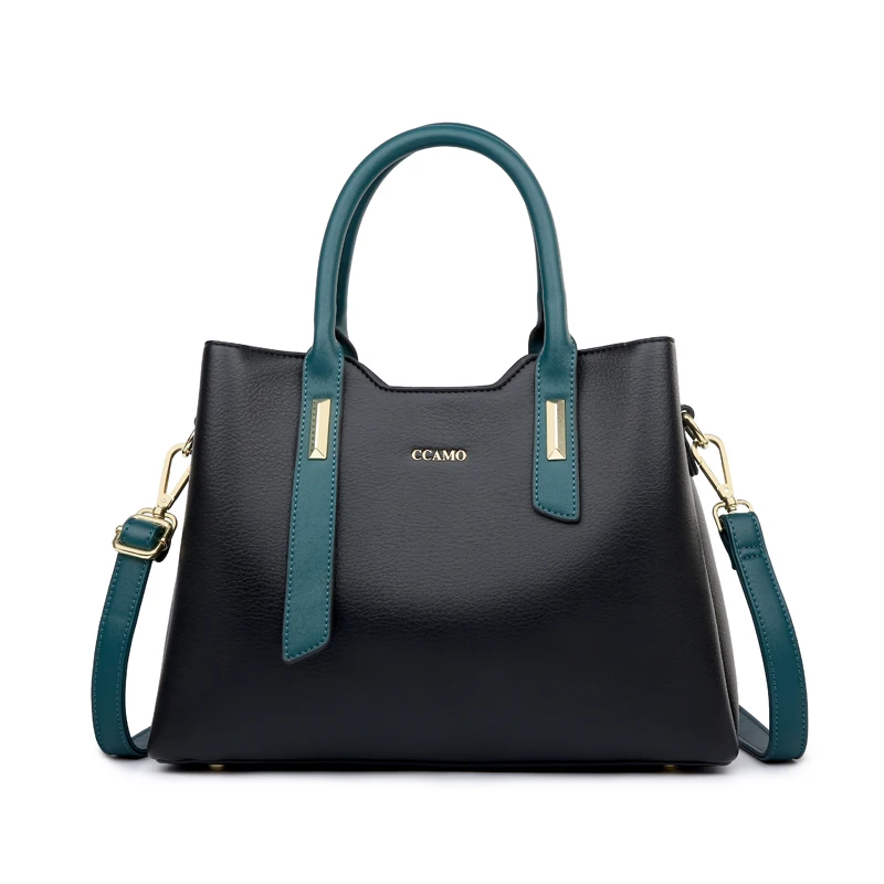 

100% Genuine Leather Handbags 2021 New Ladies Hand-held Single Shoulder Hit Color Texture Messenger Large Capacity Bag Purses