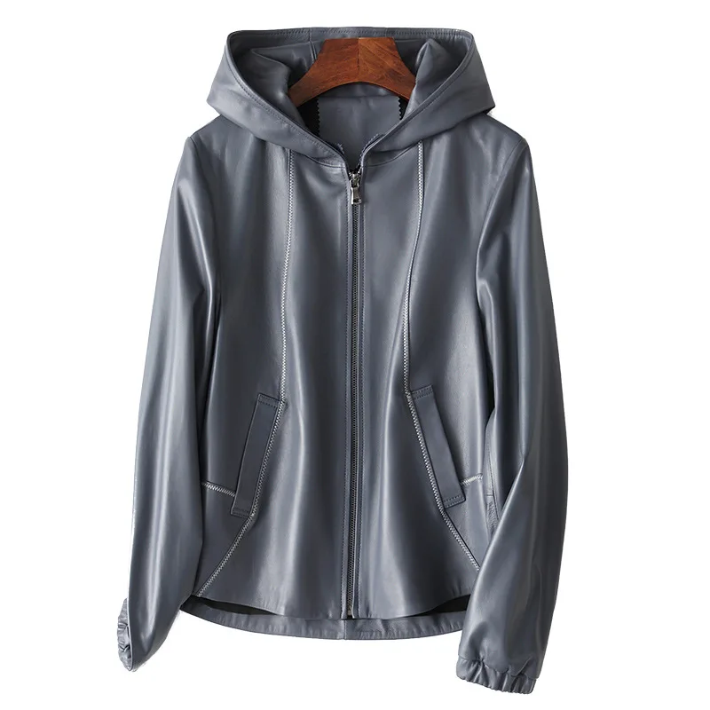 Замшевая куртка из натуральной овечьей кожи с капюшоном весна осень женский