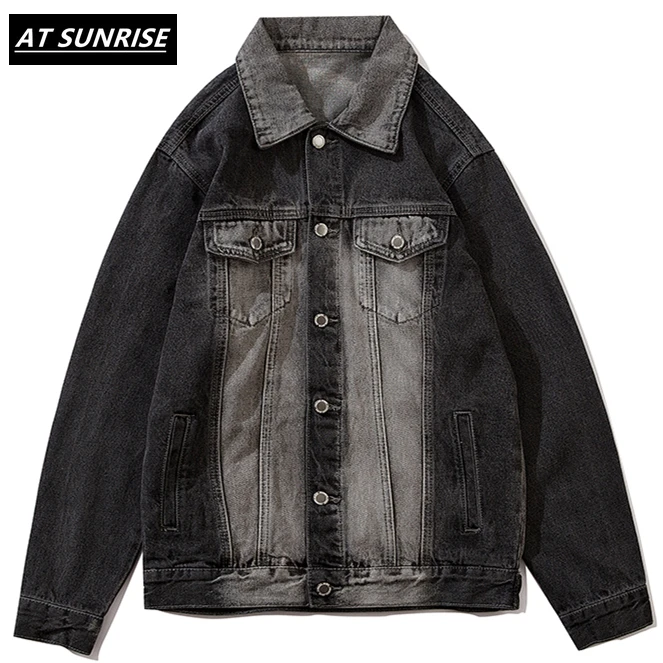 Мужская джинсовая куртка в стиле хип-хоп AT SUNRISE Тонкая Повседневная из потертого