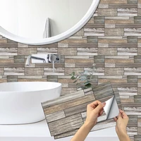 self adhesive tile stickers bathroom wood grain 3d wall sticker pvc waterproof oilproof kitchen backsplash home decor wall paper