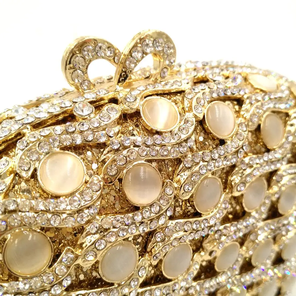 

Beautiful Opal Stone White Crystal Evening Clutch Crystal Bags Gold Metal Ladies Party Purses And Handbags Female Mini Prom Bag