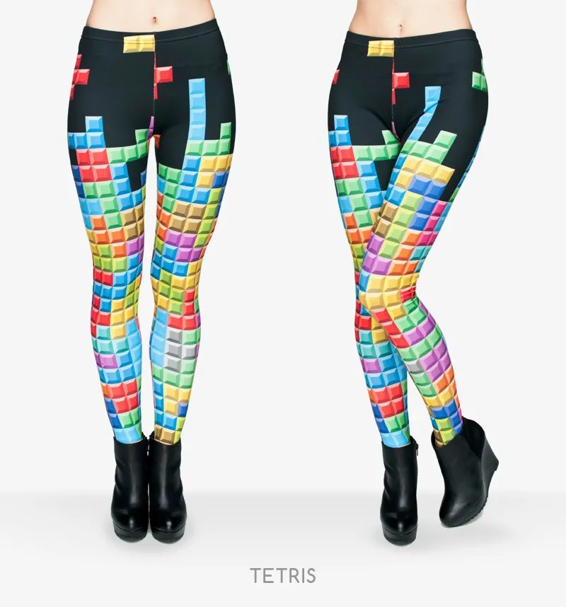 Модные брендовые женские леггинсы Tetris с 3D графическим принтом в стиле панк, обтягивающие брюки, повседневные штаны, леггинсы