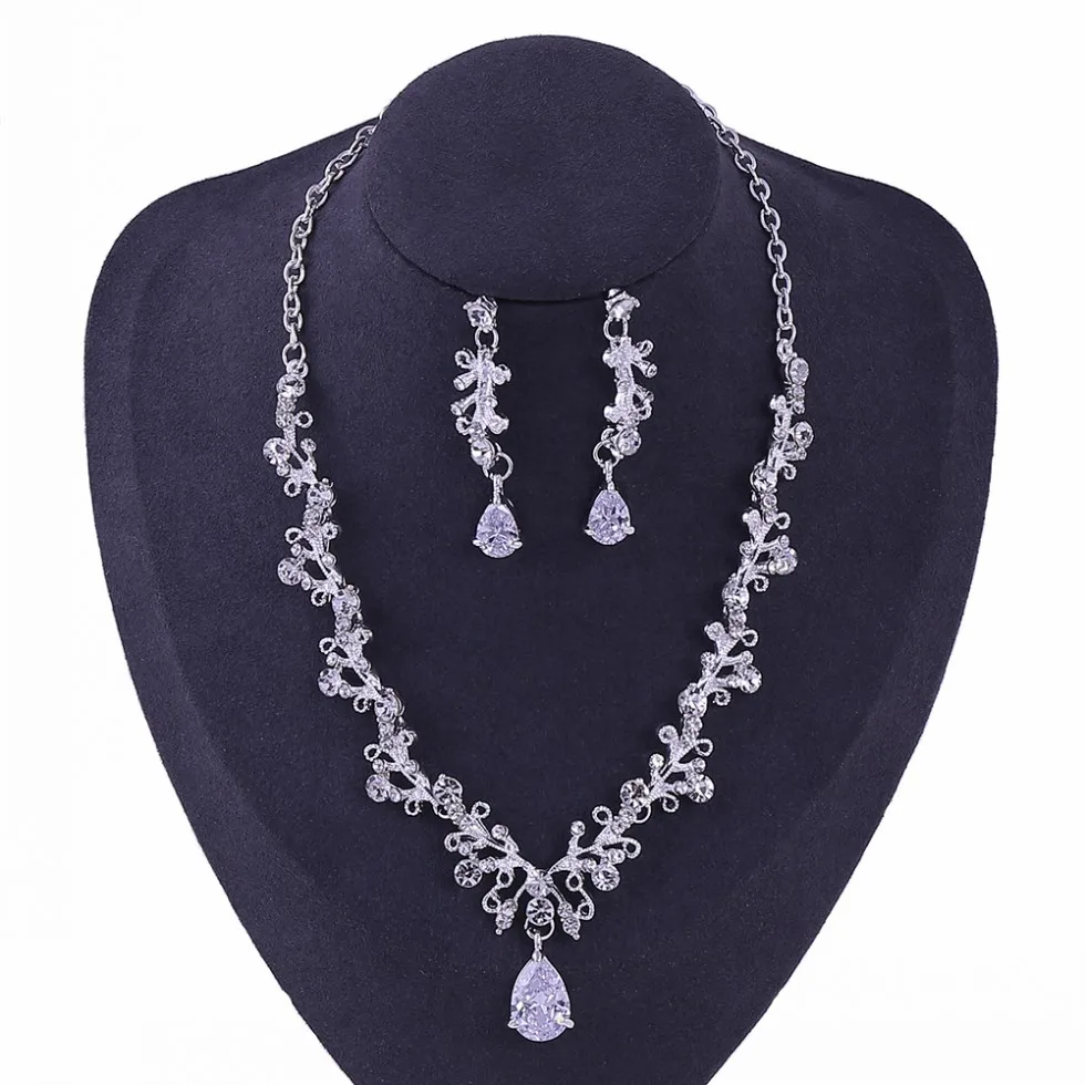 2Pcs Jewelry Set Роскошный благородный кристалл лист Свадебные Ювелирные наборы Стразы Корона Диадемы ожерелье серьги набор для невесты Африканский бисер ювелирные наборы - Окраска металла: 2Pcs Jewelry Set