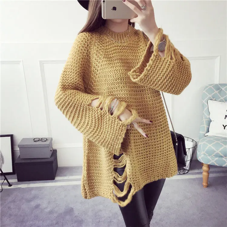

Women's medium length irregular sweater, loose sweater, student coat.