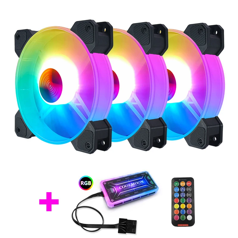 

COOLMOON F-YH Computer Case PC Cooling Fan RGB Adjust 120mm Quiet + IR Remote New Computer Cooler RGB CPU Case Fan Three In One