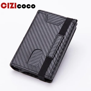 cizicooco new carbon fiber men credit card holder blocking rfid wallet leather unisex security information aluminum metal purse free global shipping