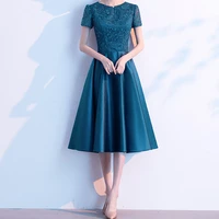 elegant hunter lace with satin mother of the bride dress tea length party dresses