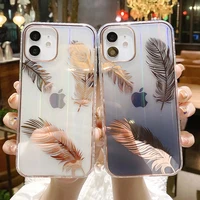 gradient laser feather phone case for iphone 11 12 pro max 12mini xr xs max x 7 8 plus transparent shockproof bumper back cover