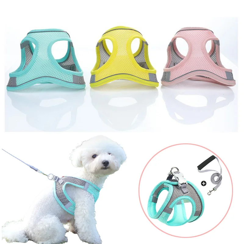 

Breathable Dog Harness With Leash Set Small Medium Dogs Cats Harnesses Puppy Kitten Reflective Mesh Vest For Bichon
