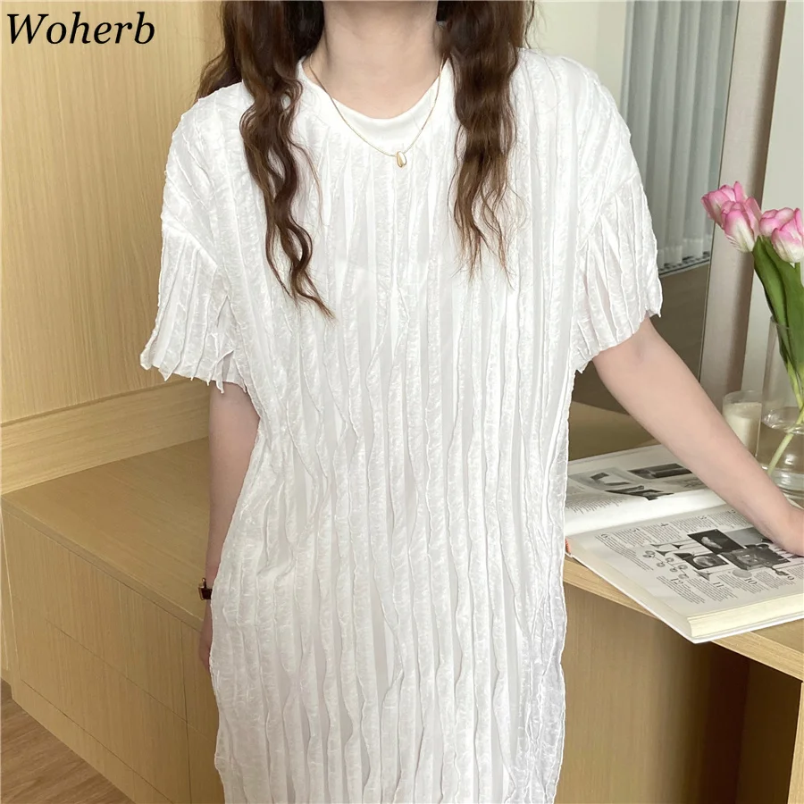 Женские платья Woherb в Корейском стиле летнее шикарное белое платье с круглым