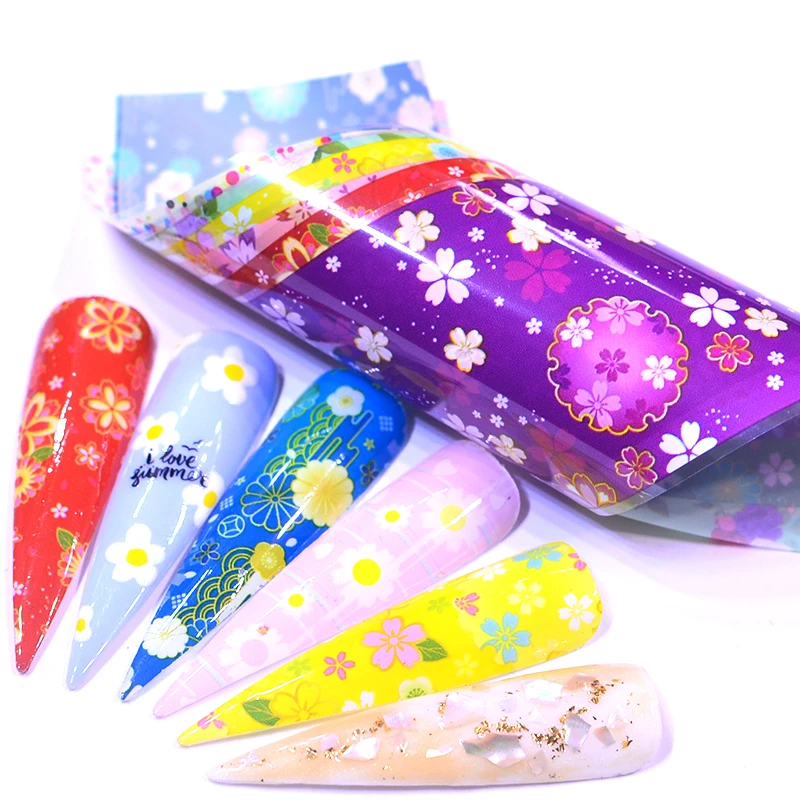 LCJ 2021 10 шт рулонные Цветочные наклейки для ногтей Ретро цветение лоза Фольга