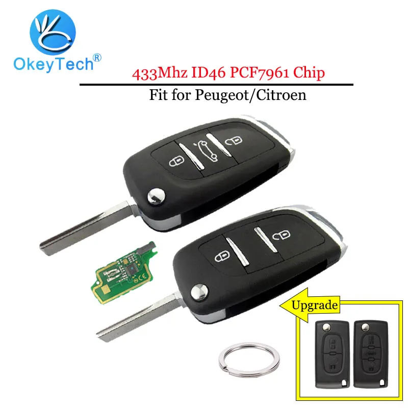 Дистанционный ключ OkeyTech для Peugeot Partner Citroen Berlingo Picasso флип брелок CE0536 433 МГц ID46 чип HU83