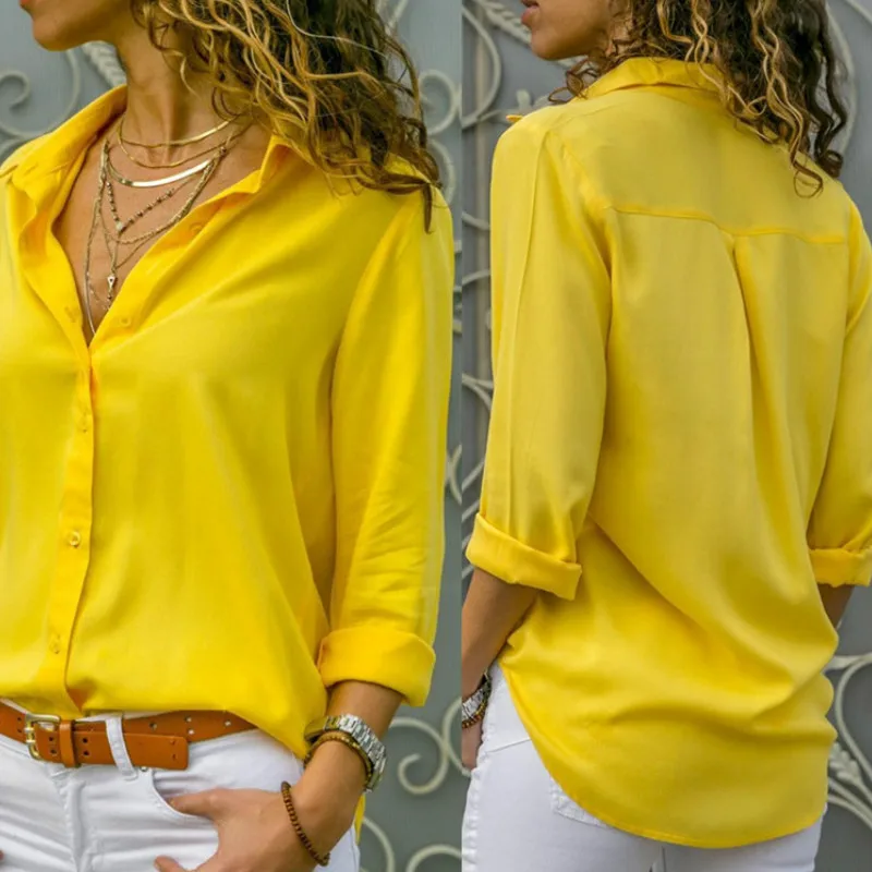 

Женские белые блузки, базовая распродажа, Однотонная рубашка на пуговицах 2020, летняя рубашка с длинным рукавом, женская шифоновая тонкая од...