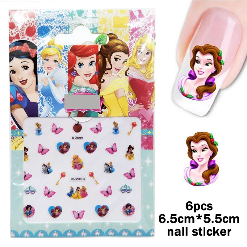6pc Nail Stiker Дисней, Принцесса Ариэль, Снежная королева, фильм, детские украшения для дня рождения, вечерние украшения для девочек, штамп, лучший подарок - Цвет: 6pc Nail Stiker