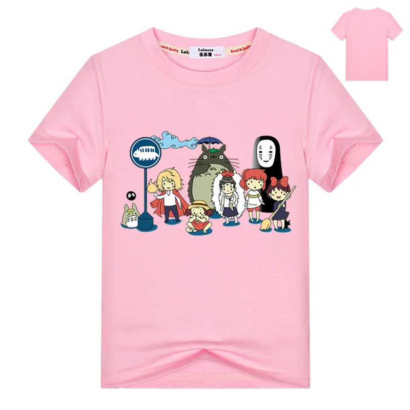 Горячая Распродажа аниме Kawaii Тоторо Футболка с принтом героев мультфильма для детей летняя хлопковая футболка высокого качества в стиле Harajuku топы для девочек Милая футболка 3-14Year - Цвет: Pink