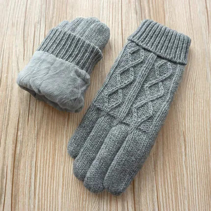 light gray A53 Высококачественные осенние зимние женские вязаные перчатки, перчатки с сенсорным экраном, бархатные толстые теплые шерстяные кашемировые однотонные перчатки, Женские варежки - Цвет: light gray A53