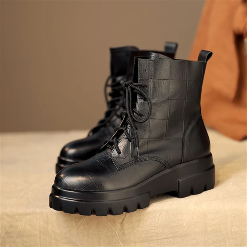 Ботильоны на платформе Женская Повседневная модная обувь из натуральной кожи